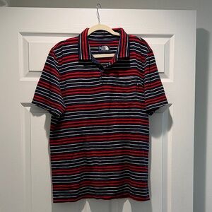 The North Face Red and Black Striped Polo Shirt